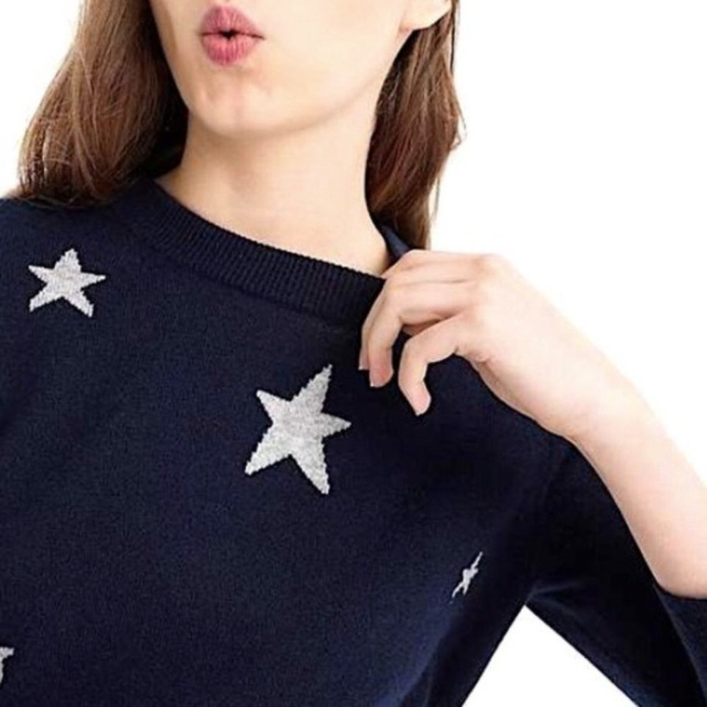 J. Crew Cashmere Star Navy Pullover - Picture 2 of 9